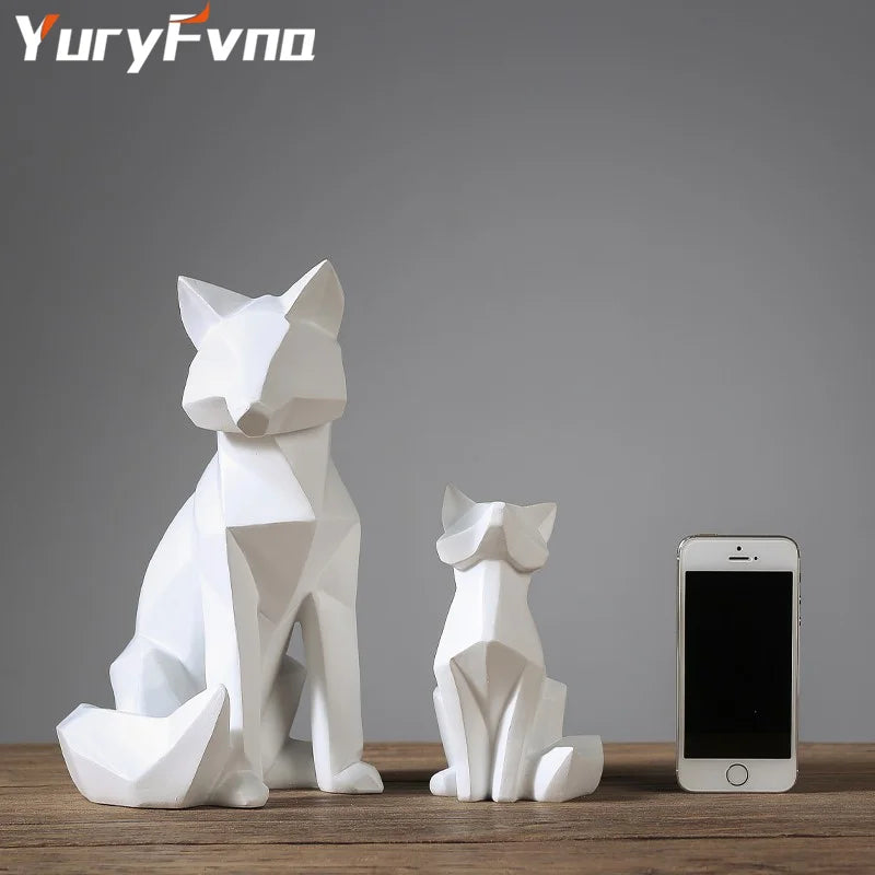 Geometric Fox Statue - Modern Resin Desktop Sculpture