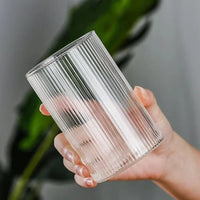 Japanese Vertical Pattern Glass Cup - Handmade Wine & Coffee Drinkware