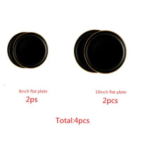 Black Porcelain Dinner Set - Gilt Rim Plates, Bowls & Serveware
