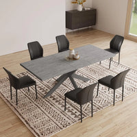 Extendable Grey Wood Dining Table Set - 6 Black Fabric Chairs