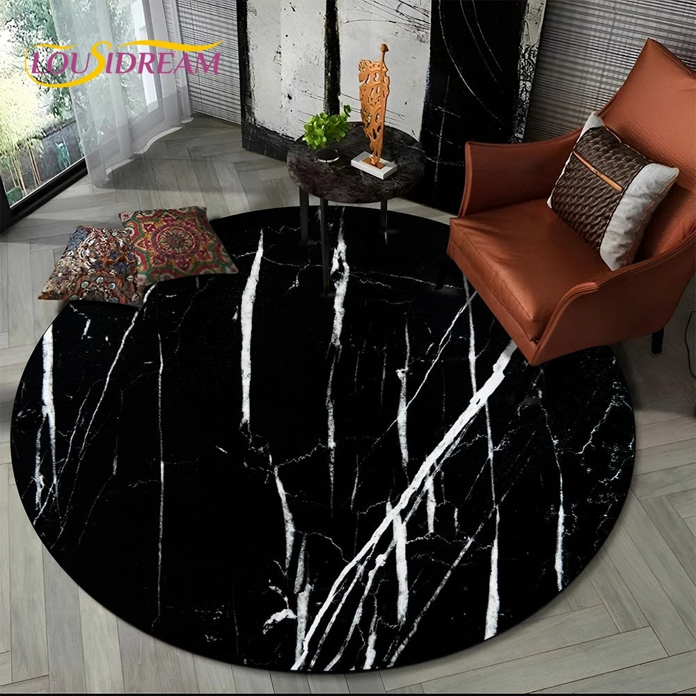 Luxury Marble Round Area Rug - Non-Slip Living Room Carpet