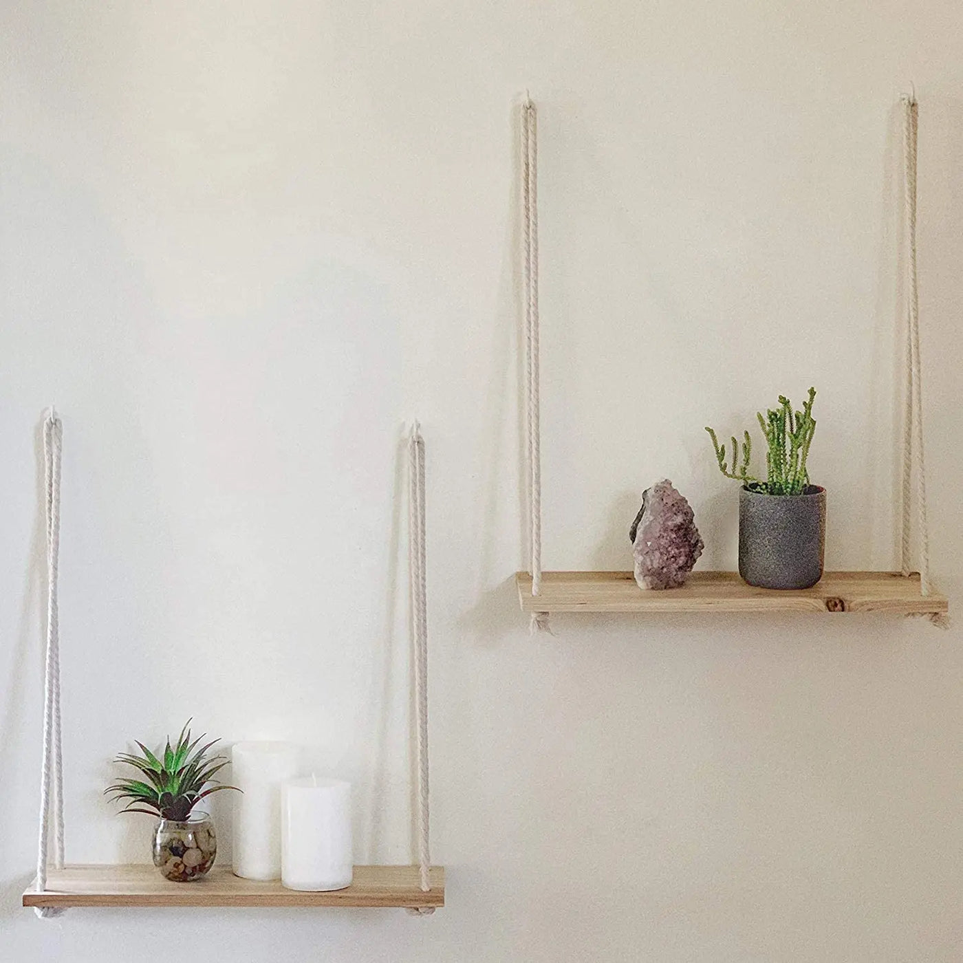 Wooden Rope Swing Floating Wall Shelf