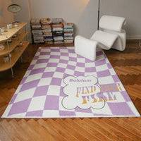 Retro Checkerboard Plush Area Rug - Soft Bedroom and Lounge Carpet