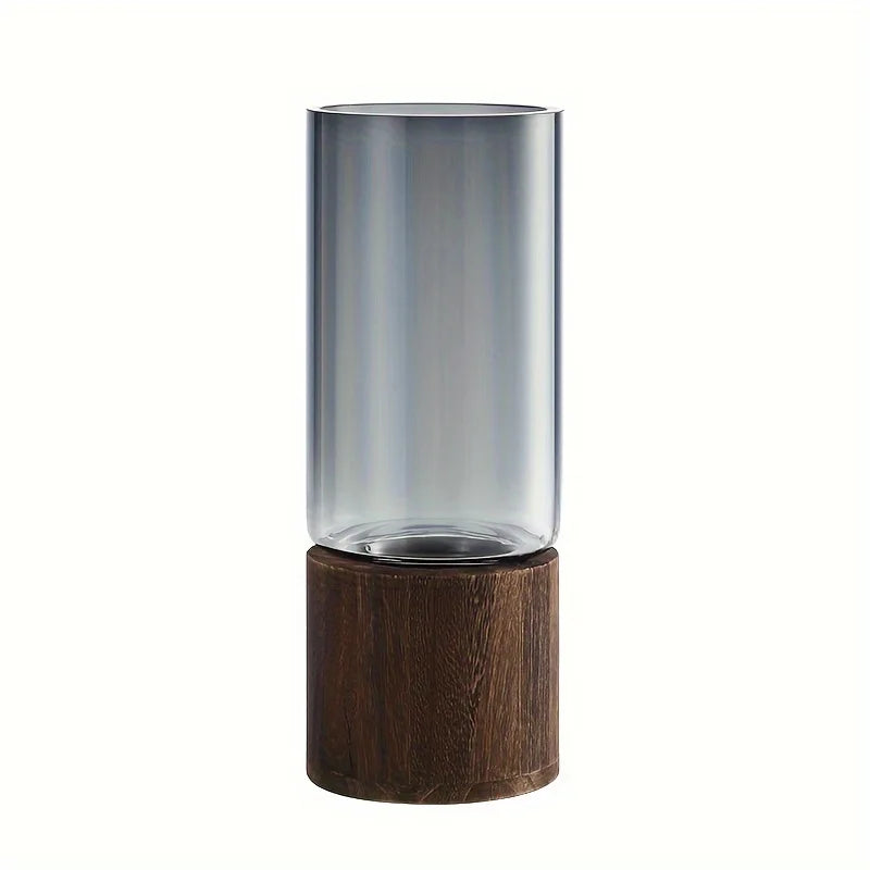 Elegant Glass Vase with Wooden Base - Modern Hydroponic Display