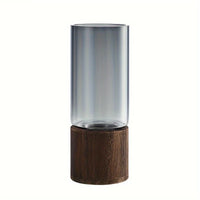 Elegant Glass Vase with Wooden Base - Modern Hydroponic Display