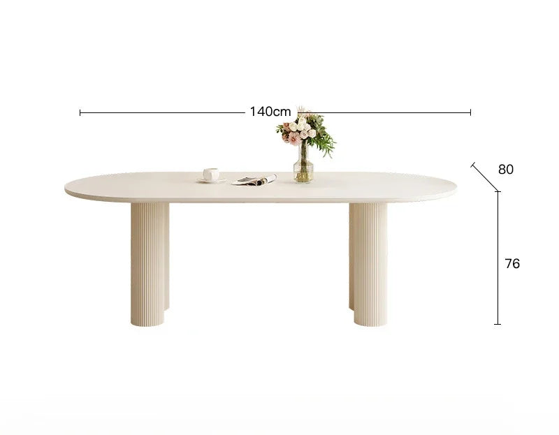 Cream White Oval Sintered Stone Dining Table Set - Modern 6-Chair Set