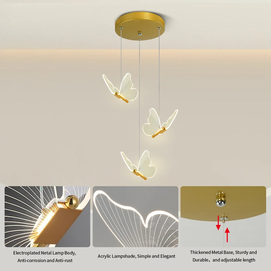 Three-Head Butterfly Pendant Light - Modern LED Chandelier