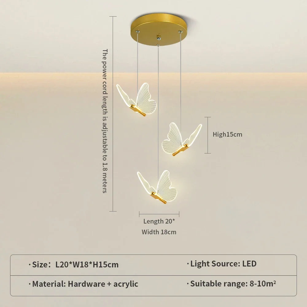 Three-Head Butterfly Pendant Light - Modern LED Chandelier