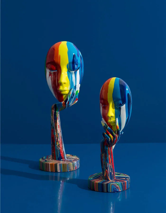 Colorful Abstract Mask Sculpture - Modern Resin Desktop Decor