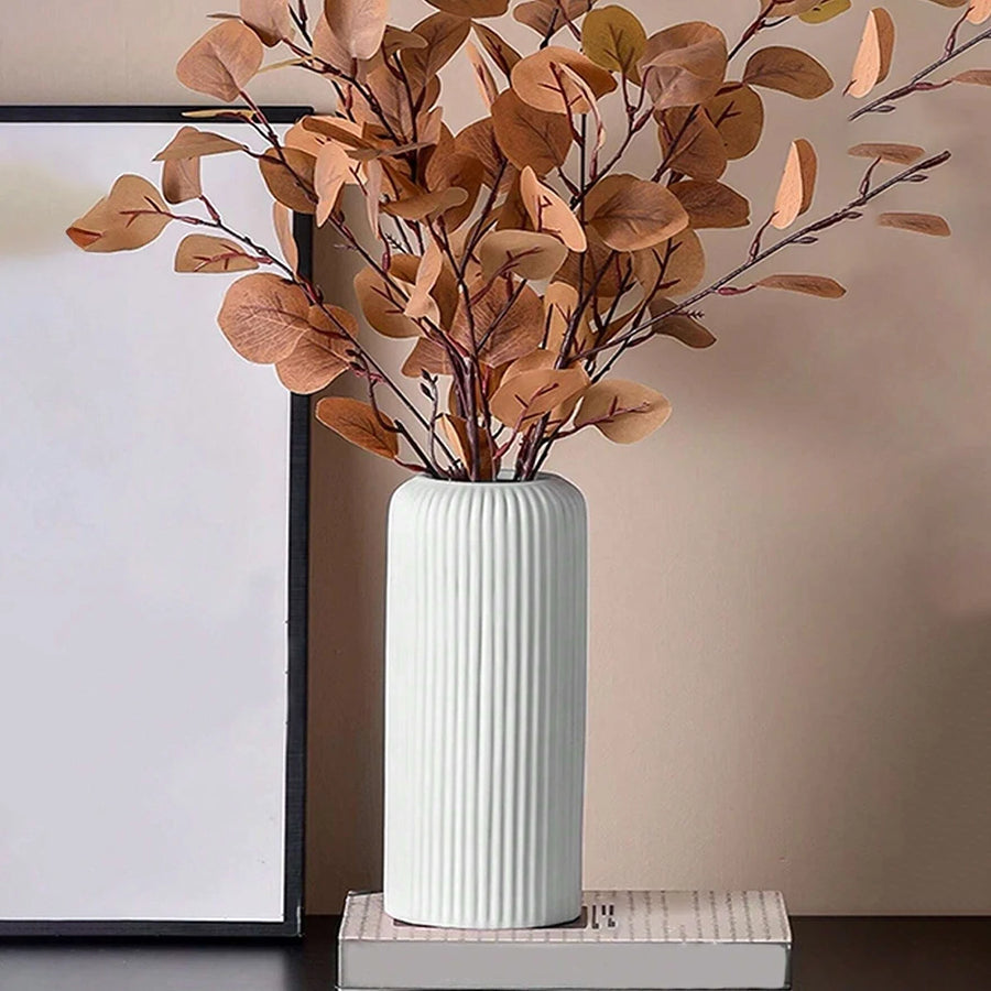 Striped Decorative Vase - Ceramic Look Floral Display Accent