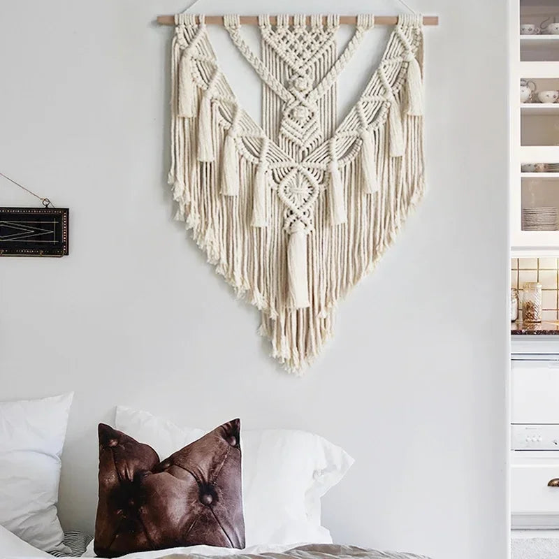 Handwoven Boho Macrame Wall Hanging - Geometric Tapestry Decor