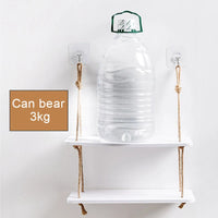 Rustic Wooden Wall Shelf Rack - Hook Mounted Storage Organizer
