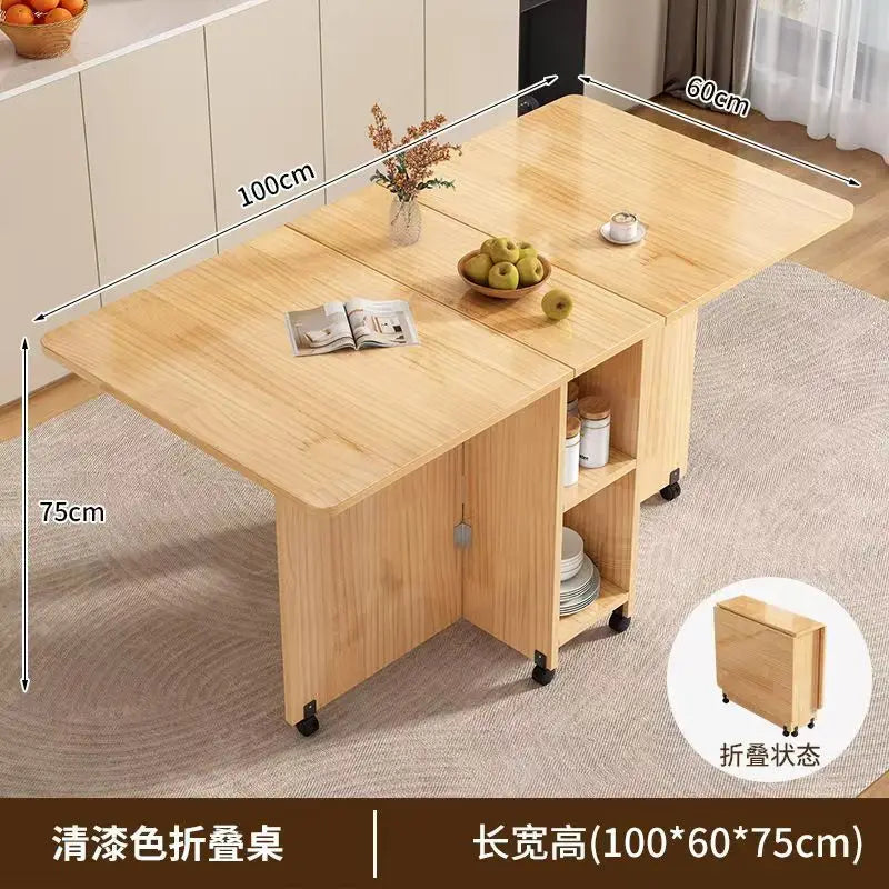Solid Wood Folding Dining Table - Space-Saving Rectangular Table