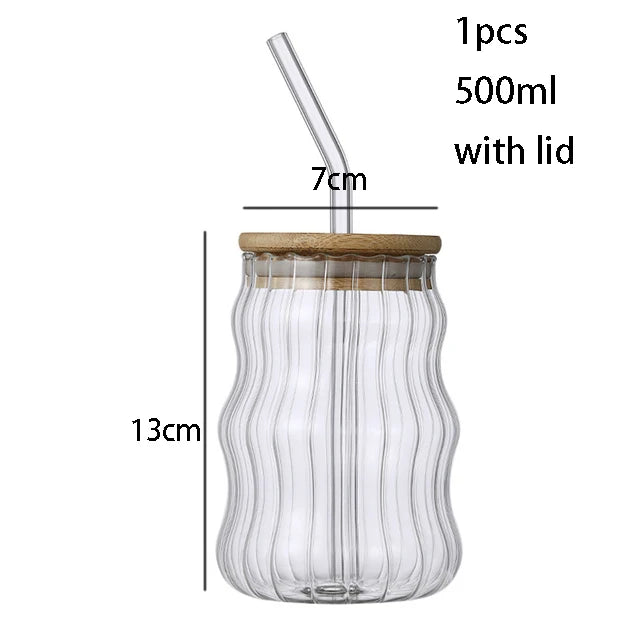 500ml Glass Tumbler with Straw - Mason Jar Cup with Bamboo Lid