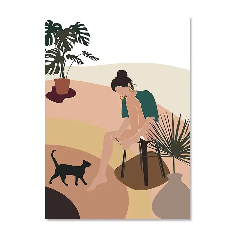 Matisse Inspired Botanical Canvas Wall Art - Modern Boho Landscape Print