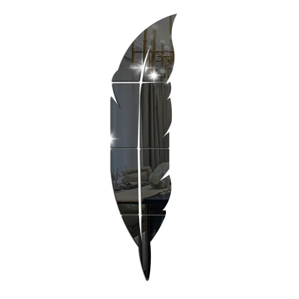 3D Feather Mirror Wall Stickers - Reflective DIY Room Decor