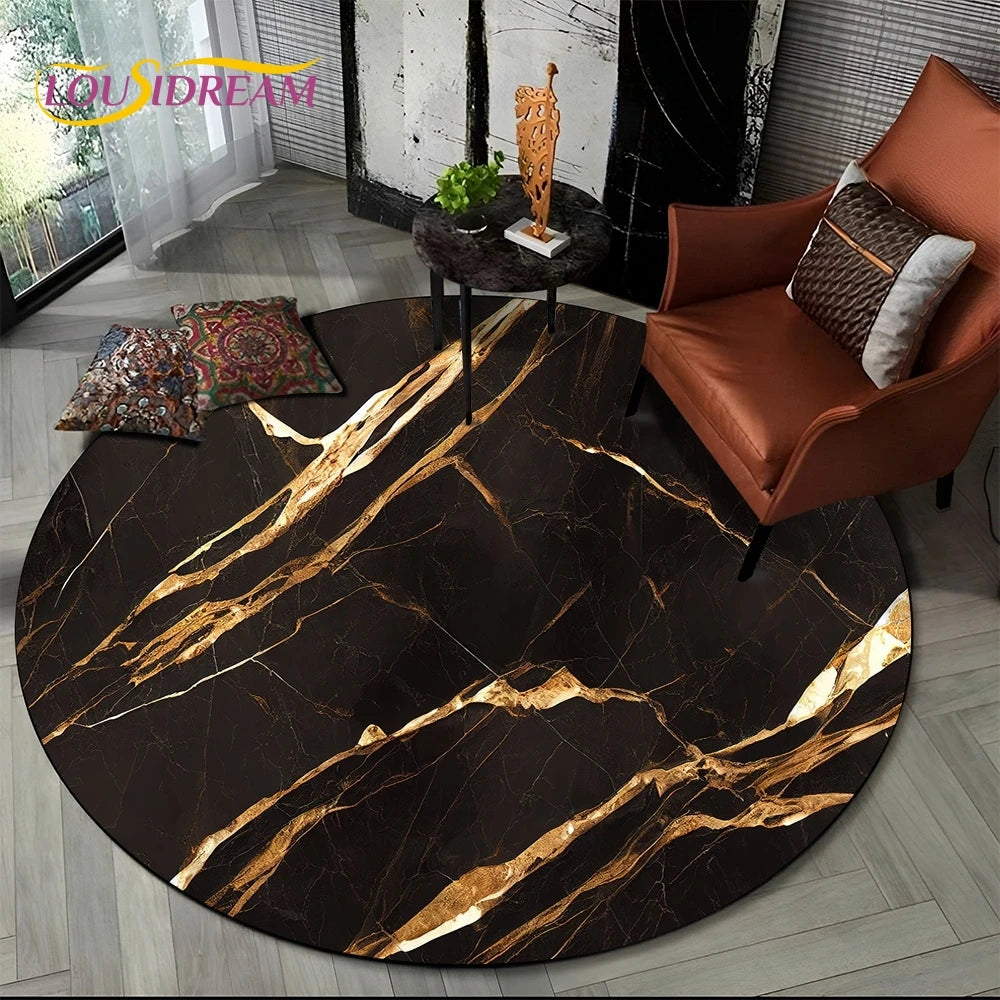 Luxury Marble Round Area Rug - Non-Slip Living Room Carpet