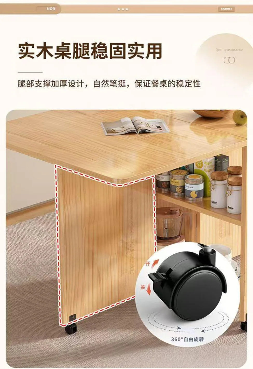 Solid Wood Folding Dining Table - Space-Saving Rectangular Table