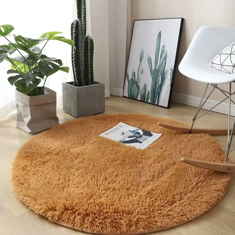 Modern Round Plush Area Rug - Soft Non-Slip Bedroom Carpet