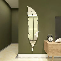 3D Feather Mirror Wall Stickers - Reflective DIY Room Decor