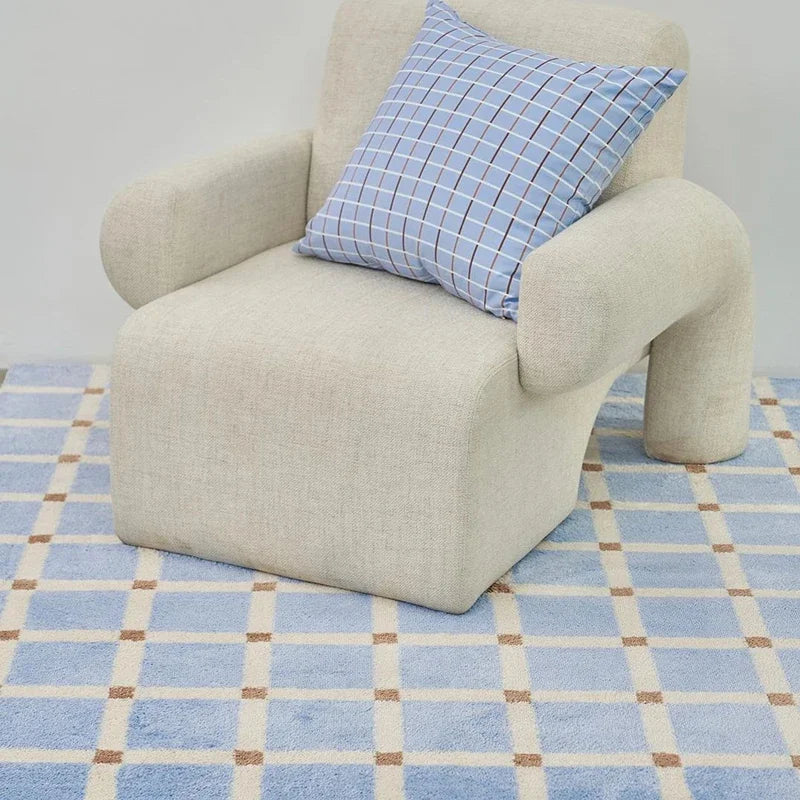 Plaid Plush Area Rug - Soft Minimalist Living Room Carpet