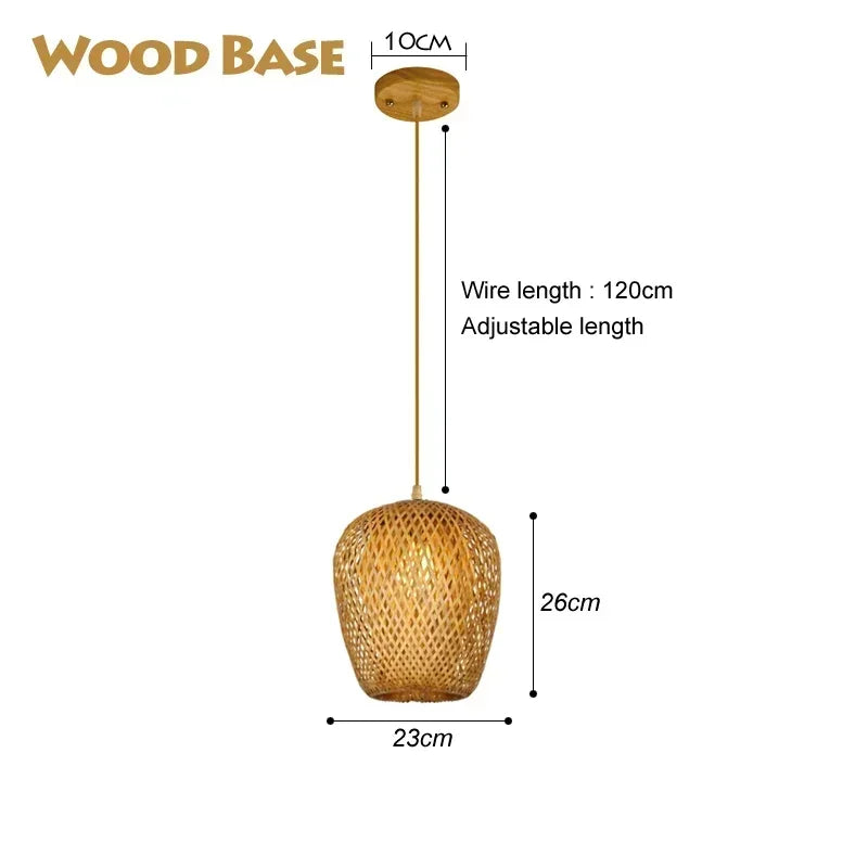 Handwoven Bamboo Rattan Pendant Light - Natural Wicker Ceiling Lamp