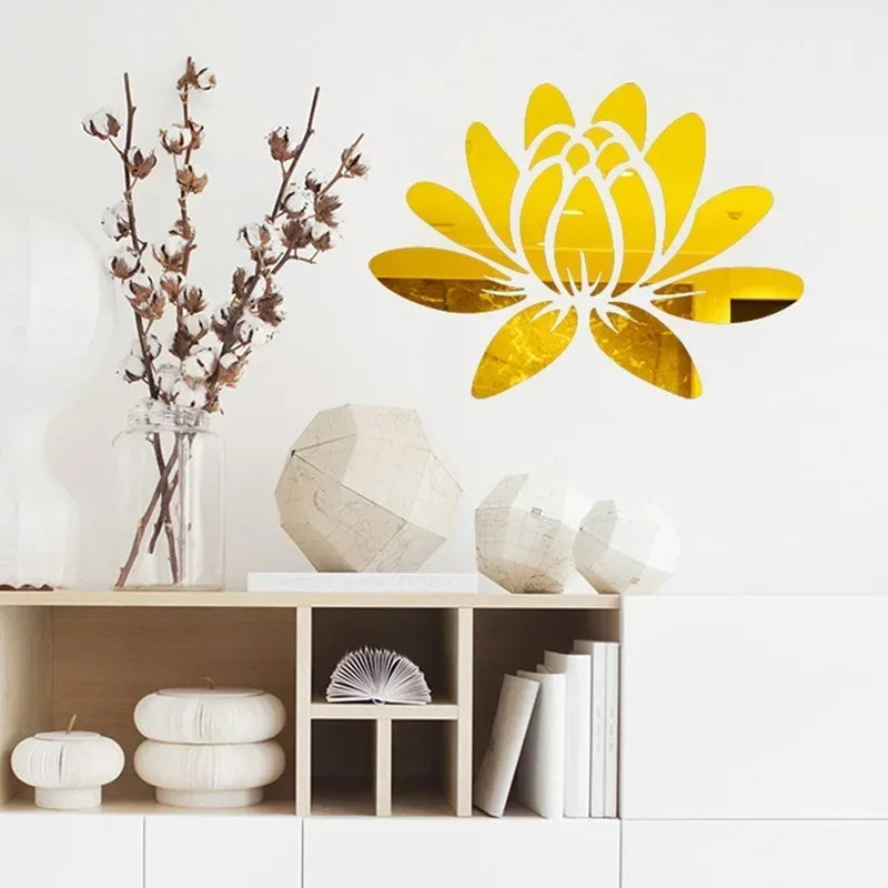 Lotus 3D Acrylic Mirror Wall Sticker - Reflective DIY Decor