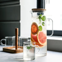 Thickened Glass Kettle - Bamboo Lid Pitcher with Filter Cover