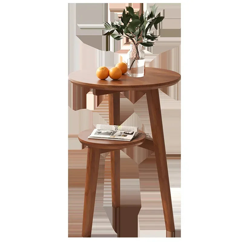 Solid Wood Round Side Table - Movable Living Room Accent Table