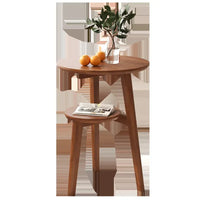 Solid Wood Round Side Table - Movable Living Room Accent Table