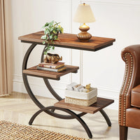 C-Shaped End Table - Industrial Three-Tier Storage Side Table