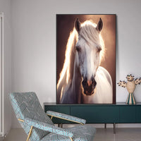 Black and White Wild Horses Canvas Wall Art - Modern Animal Print