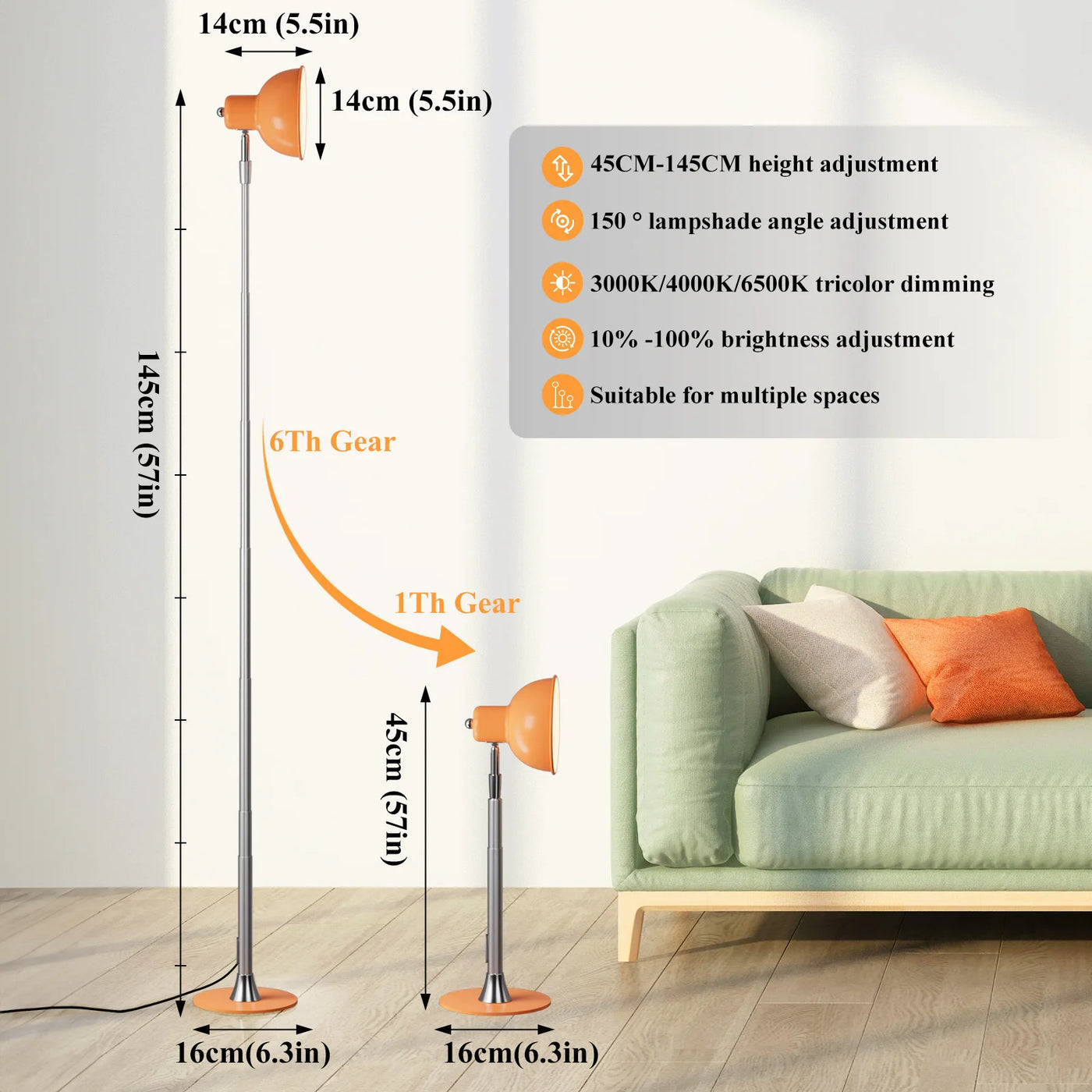 Adjustable LED Floor Lamp - 3-Color Dimmable Telescopic Light