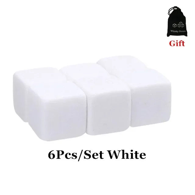 Reusable Whiskey Stones Set - 6-Piece Chilling Rocks with Pouch