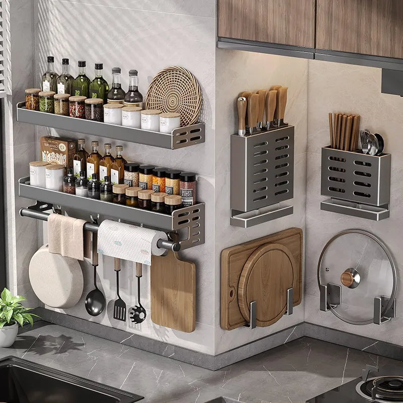 Gunmetal Aluminum Kitchen Storage Rack - No Drill