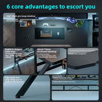 Gaming Desk with Monitor Stand - Carbon Fiber Textured Computer Table