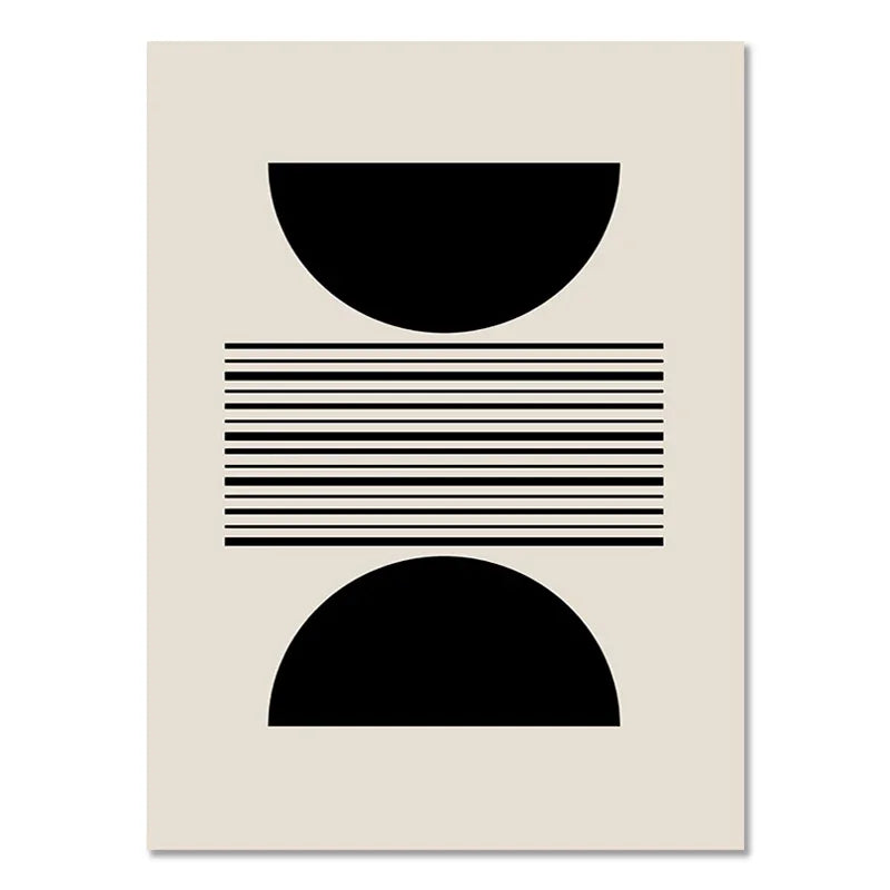 Abstract Boho Geometric Canvas Wall Art - Black and Beige Line Print