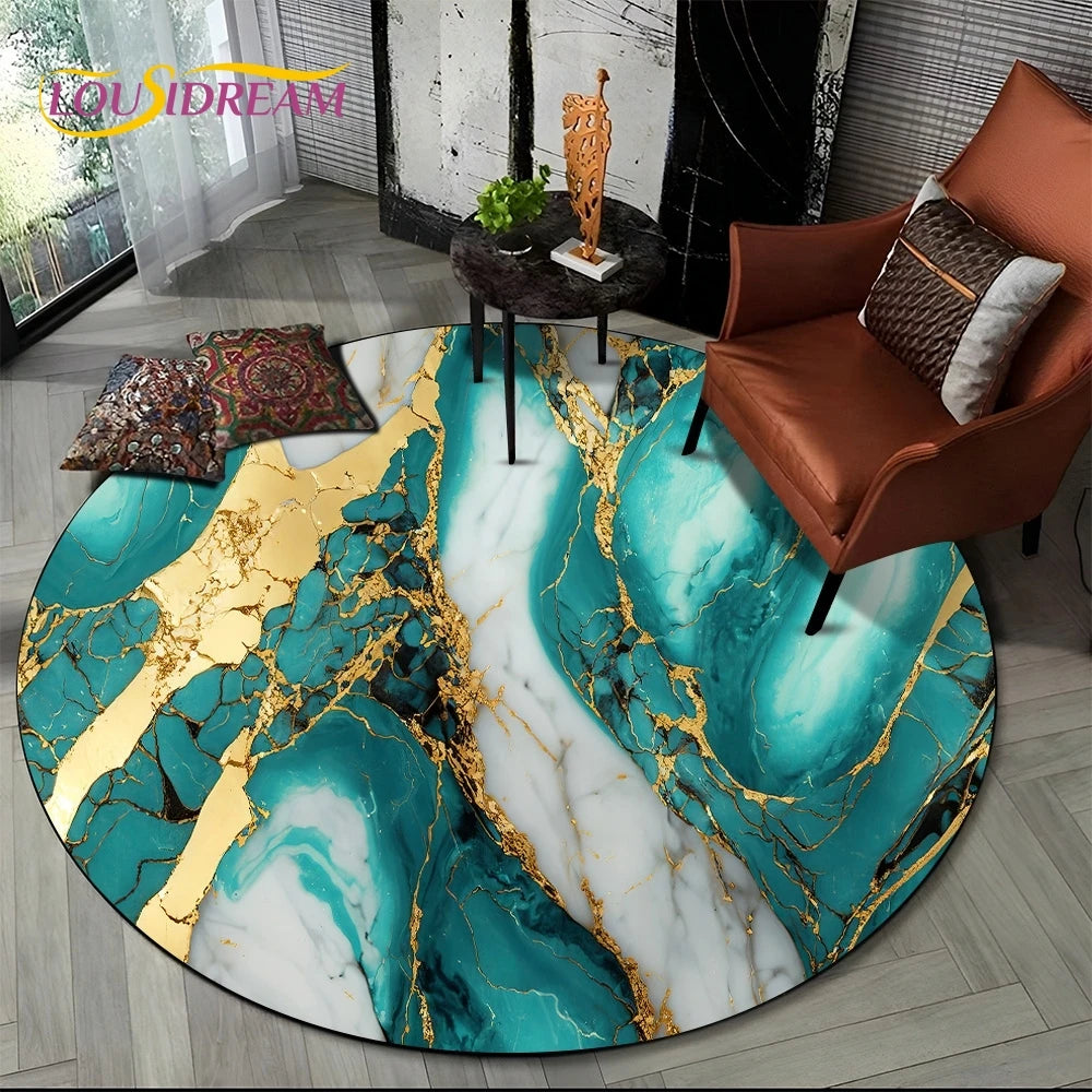 Luxury Marble Round Area Rug - Non-Slip Living Room Carpet