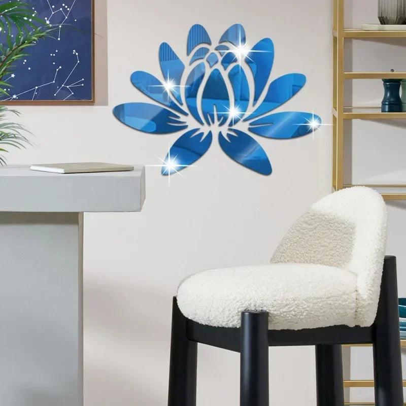 Lotus 3D Acrylic Mirror Wall Sticker - Reflective DIY Decor