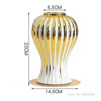 White Ceramic Vase with Gold Edge - Luxe Tabletop Flower Accent