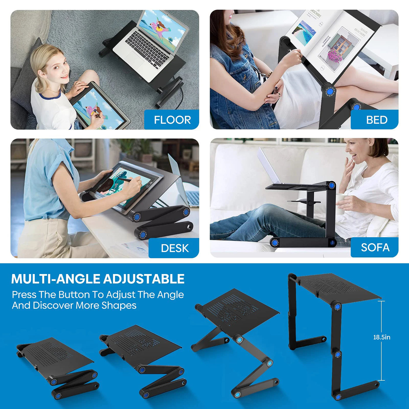 Adjustable Aluminum Laptop Stand Desk - Portable Lap Desk with Mouse Pad