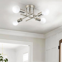 Nordic Semi-Flush Ceiling Chandelier - Retro LED Bedroom Light