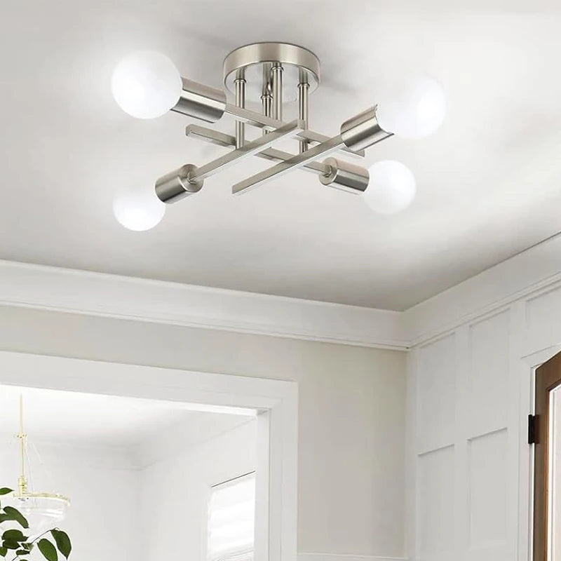 Nordic Semi-Flush Ceiling Chandelier - Retro LED Bedroom Light