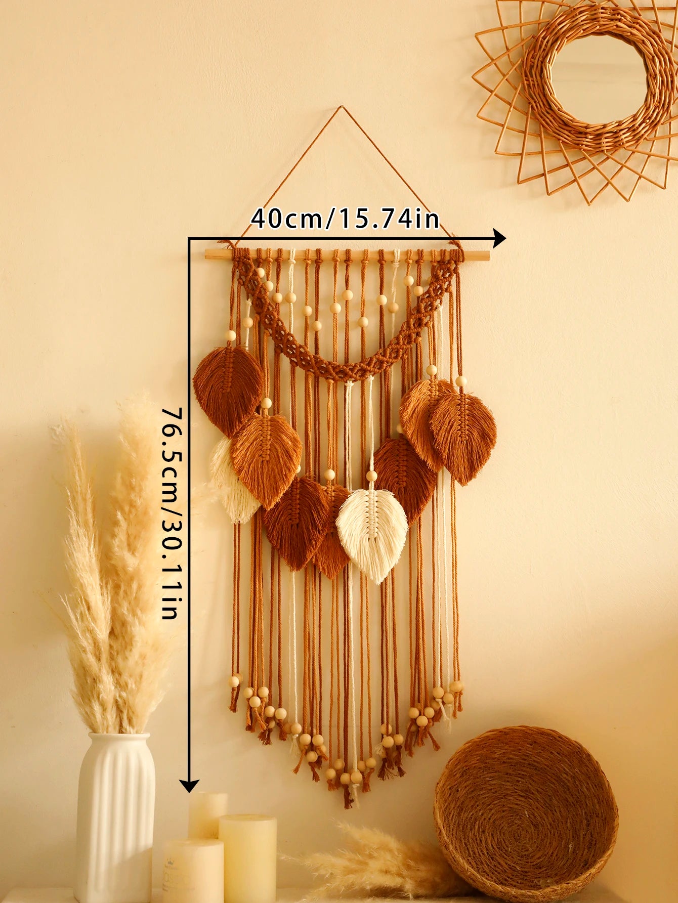 Leaf Macrame Wall Hanging - Boho Brown and Green Tapestry Decor
