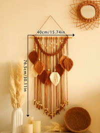 Leaf Macrame Wall Hanging - Boho Brown and Green Tapestry Decor