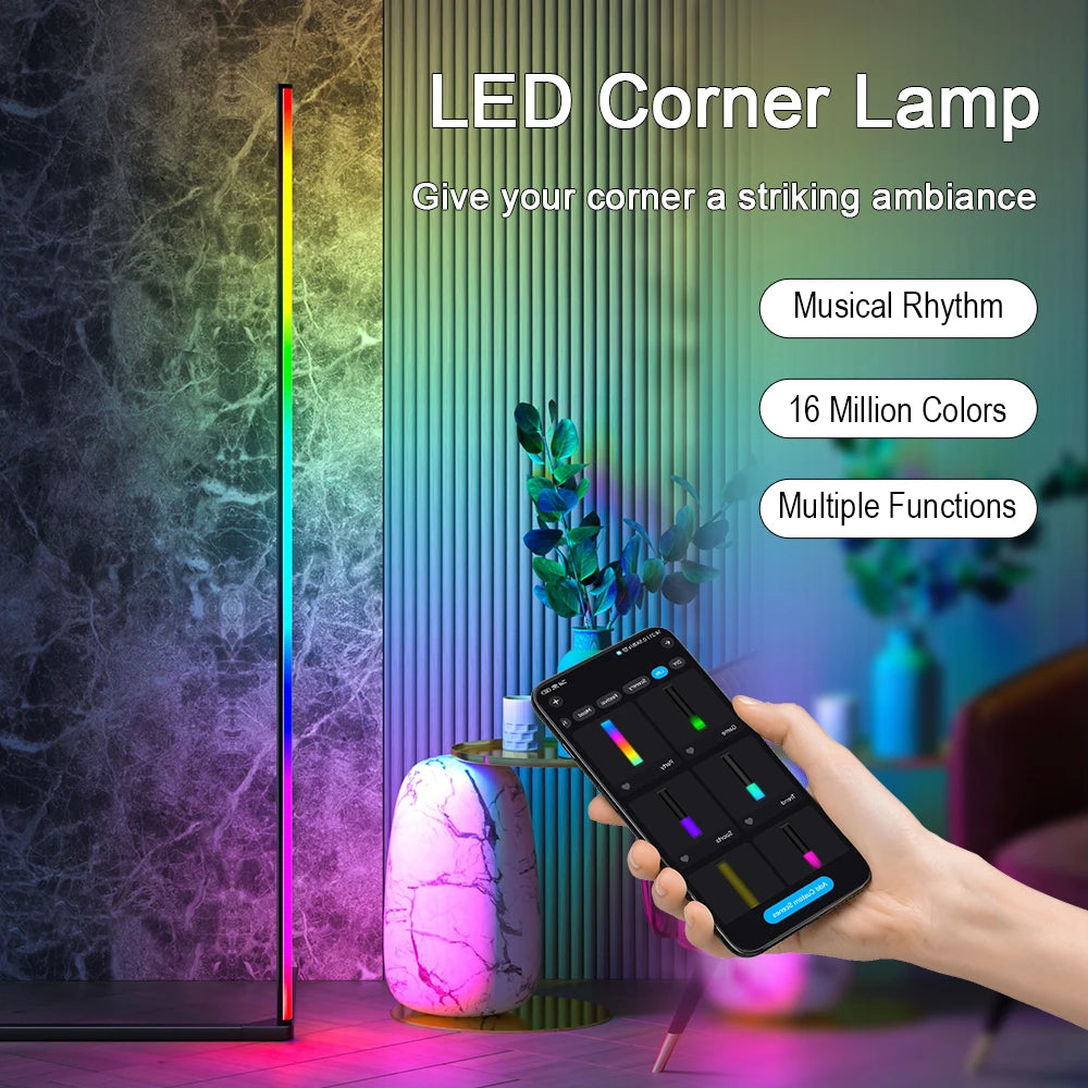 RGB LED Corner Floor Lamp - Atmospheric Standing Light