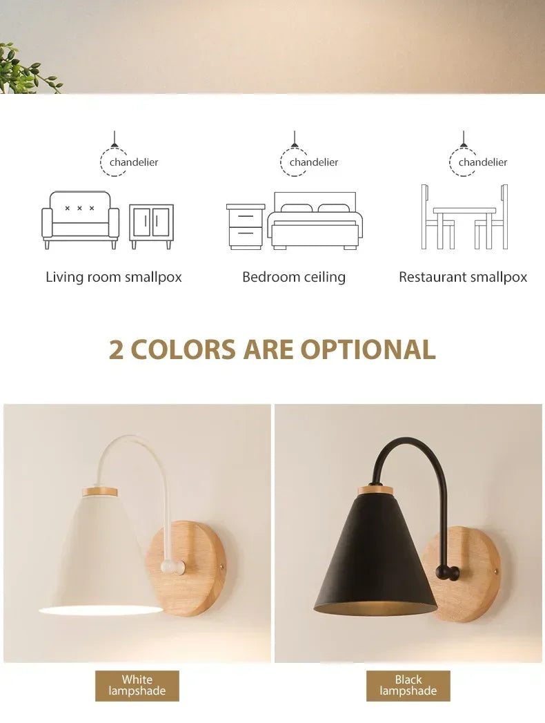Nordic Solid Wood Wall Lamp - Minimalist Bedside Sconce
