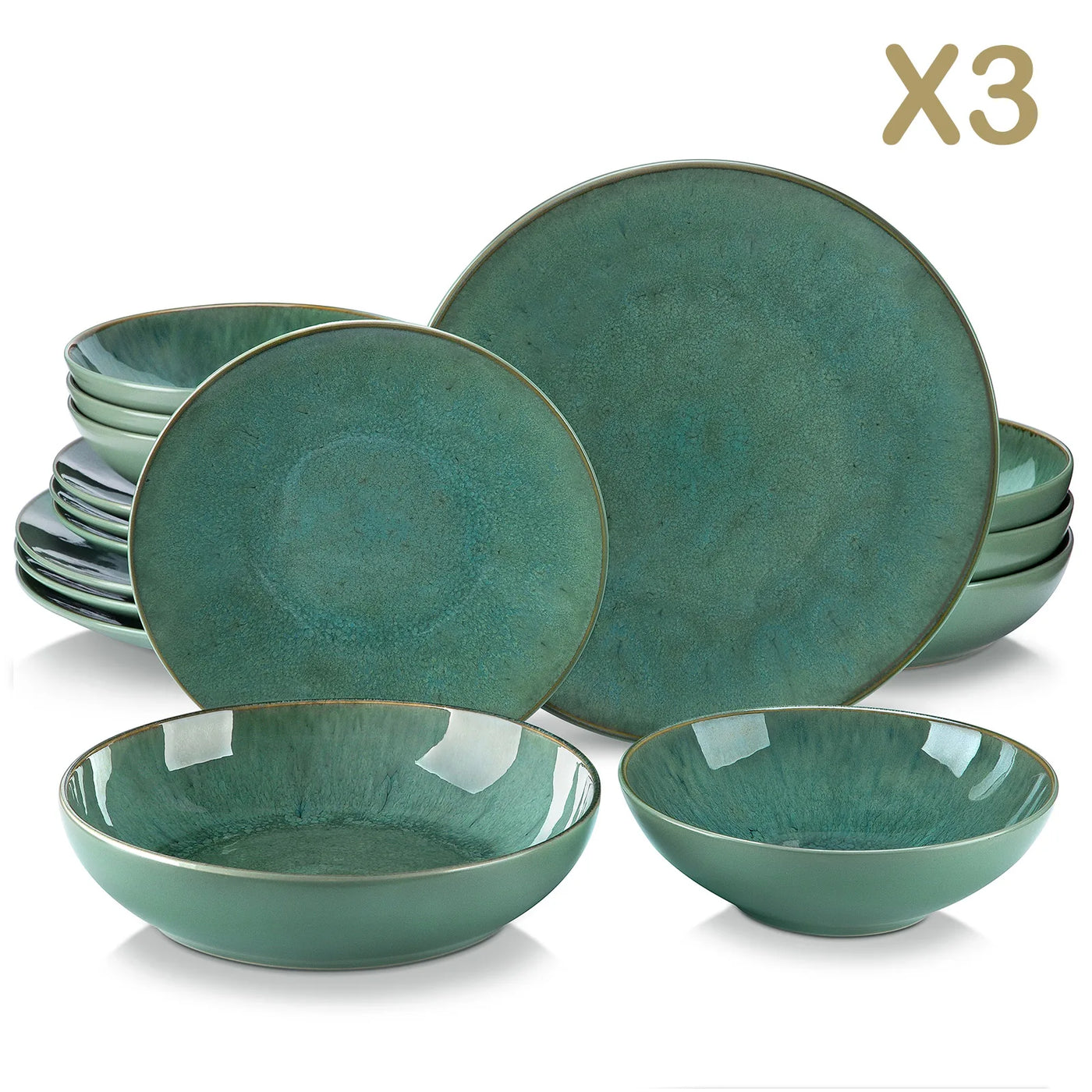 Embossed Stoneware Dinner Set - Green Service for 4, 8 or 12