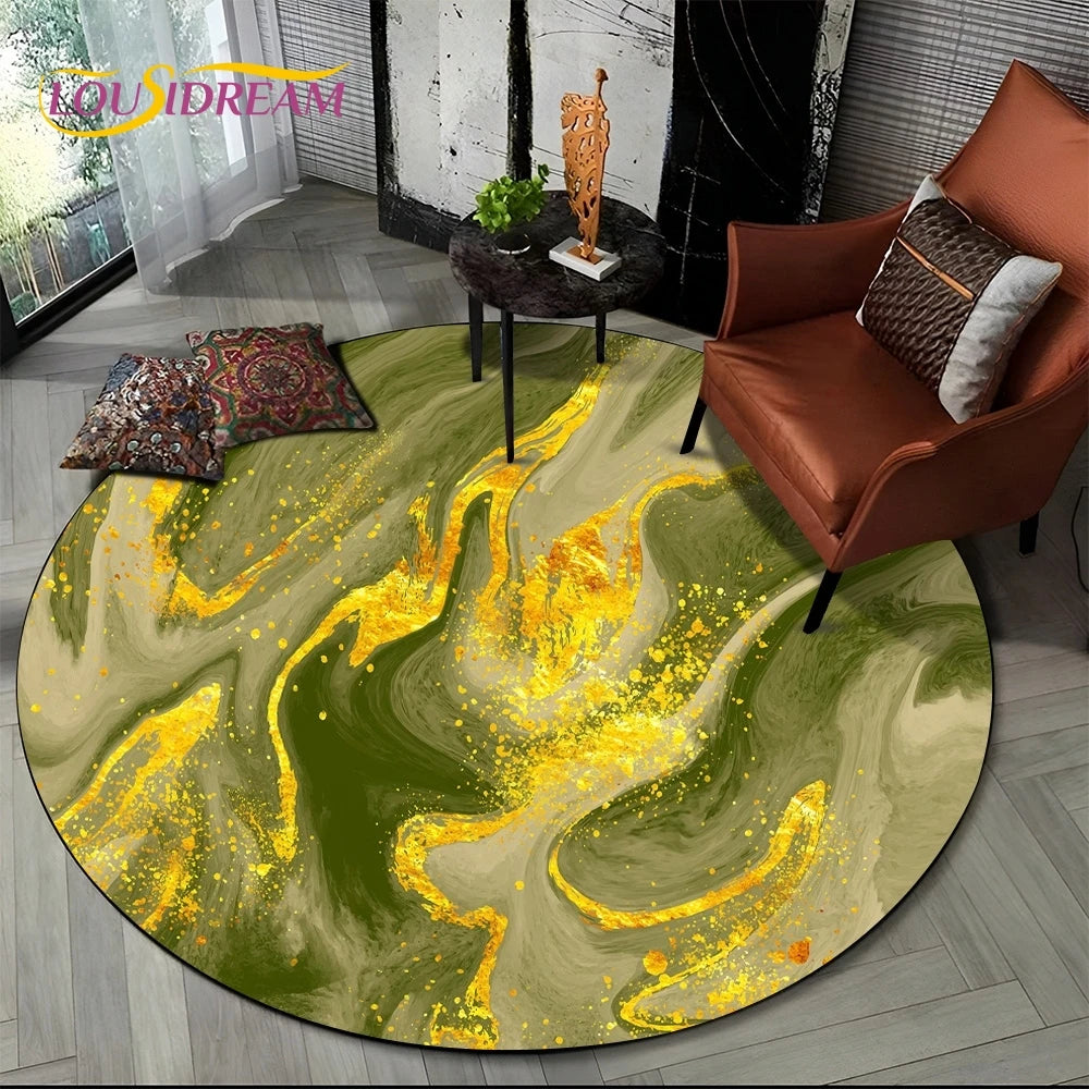 Luxury Marble Round Area Rug - Non-Slip Living Room Carpet