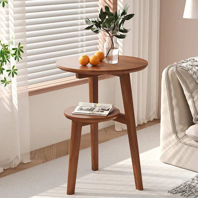 Solid Wood Round Side Table - Movable Living Room Accent Table